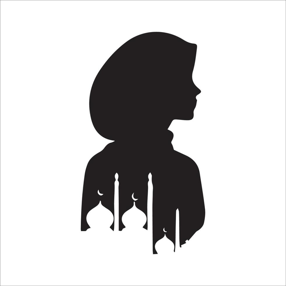silhouet van een moslim vrouw met moskee. vector illustratie.
