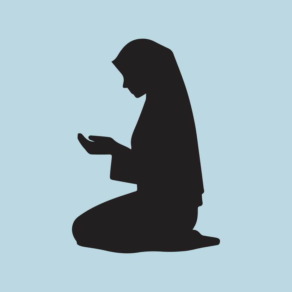 silhouet van een moslim vrouw bidden. vector illustratie.
