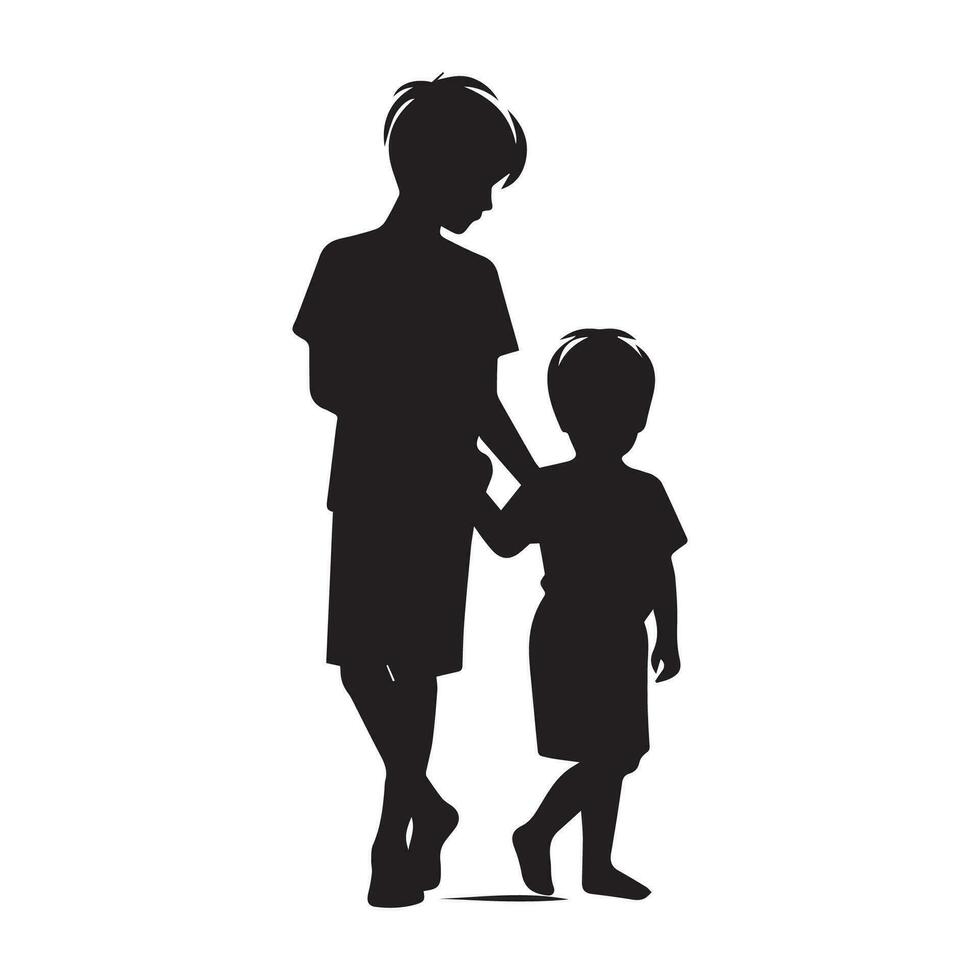 twee broer wandelen samen, vector silhouet illustratie geïsoleerd Aan wit achtergrond.