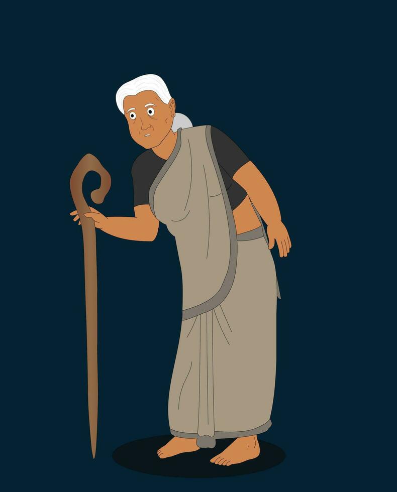 Indisch oud Dames drie kwartaal visie tekenfilm karakter voor 2d animatie vector