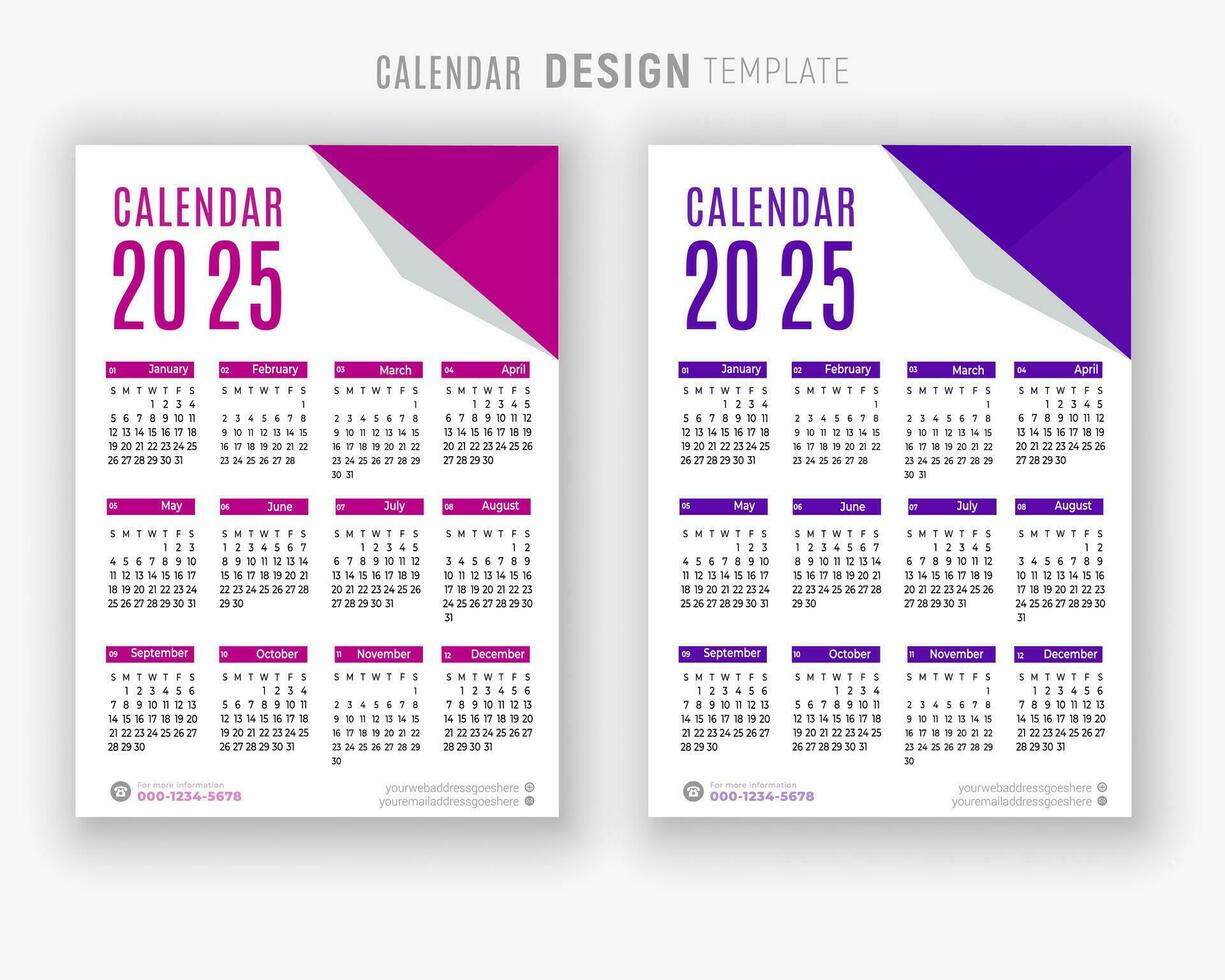 vector 2025 kalender ontwerp sjabloon voor gelukkig nieuw jaar ontwerper