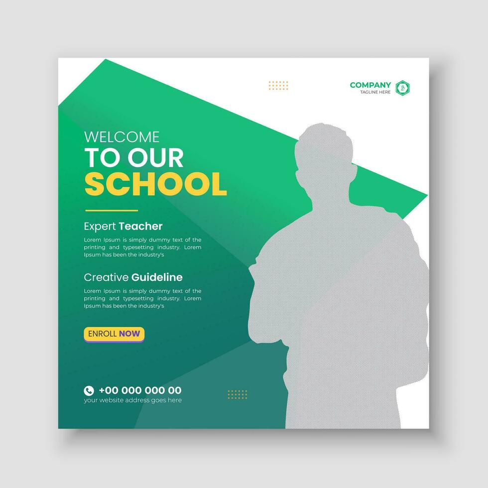 terug naar school- sociaal media Hoes bladzijde of web banier sjabloon, online onderwijs of terug naar school- lay-out plein banier post ontwerp advertentie, bewerkbare tijdlijn banier in abstract groen kleur vorm vector