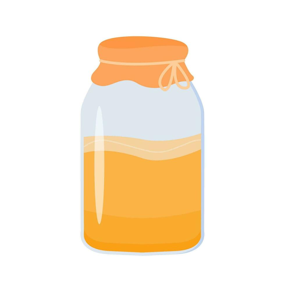 kombucha gefermenteerd probiotisch eigengemaakt drankje. thee paddestoel brouwen in metselaar kan. gezond thee schimmel drinken schets gekleurde icoon. vlak stijl vector illustratie geïsoleerd Aan wit achtergrond.