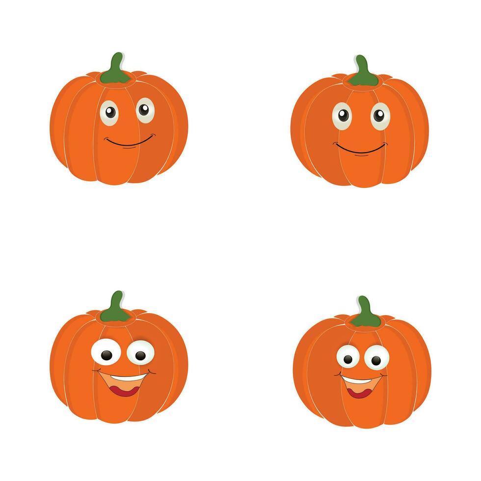 pompoenen karakter tekenfilm, halloween pompoen icoon vector. vlak ontwerp, halloween eng pompoen met glimlach, gelukkig gezicht, divers uitdrukking. vector