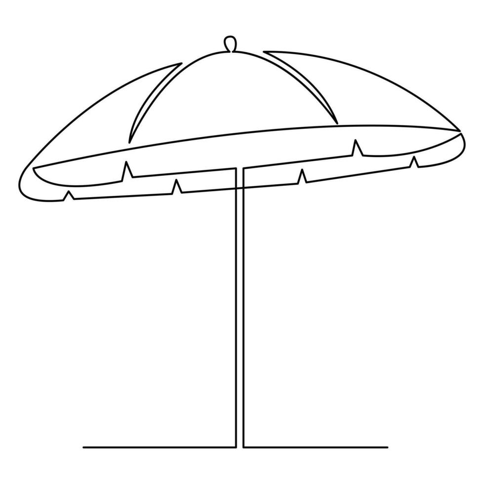 doorlopend single lijn kunst tekening van strand paraplu en stoel voor zomer vakantie schets vector illustratie