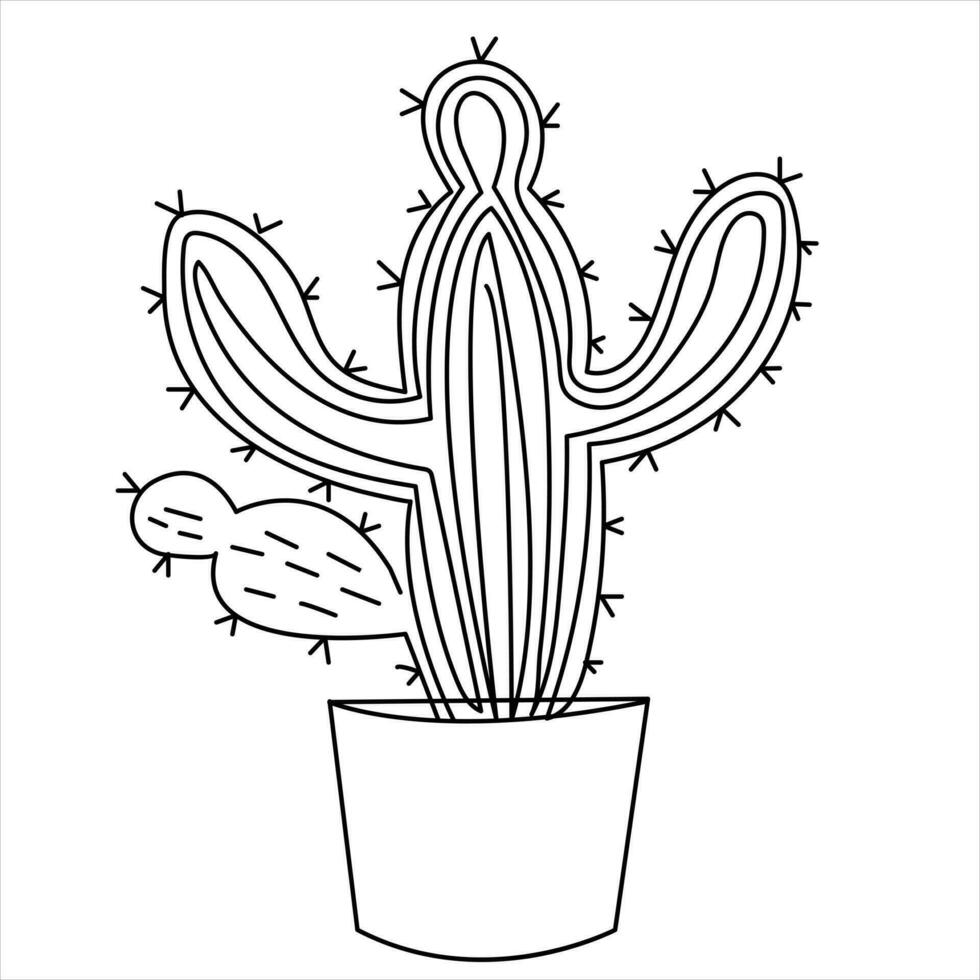 single lijn kunst tekening doorlopend hand- getrokken cactus illustratie huis fabriek in een pot tekening vector stijl