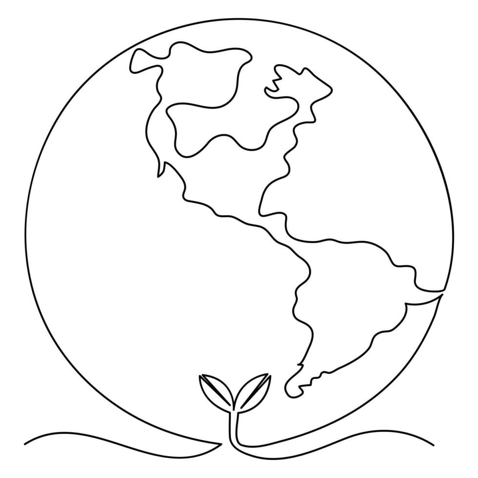 globaal kaart groen aarde planeet wereld ecologie van doorlopend een lijn kunst tekening aarde dag schets vector illustratie
