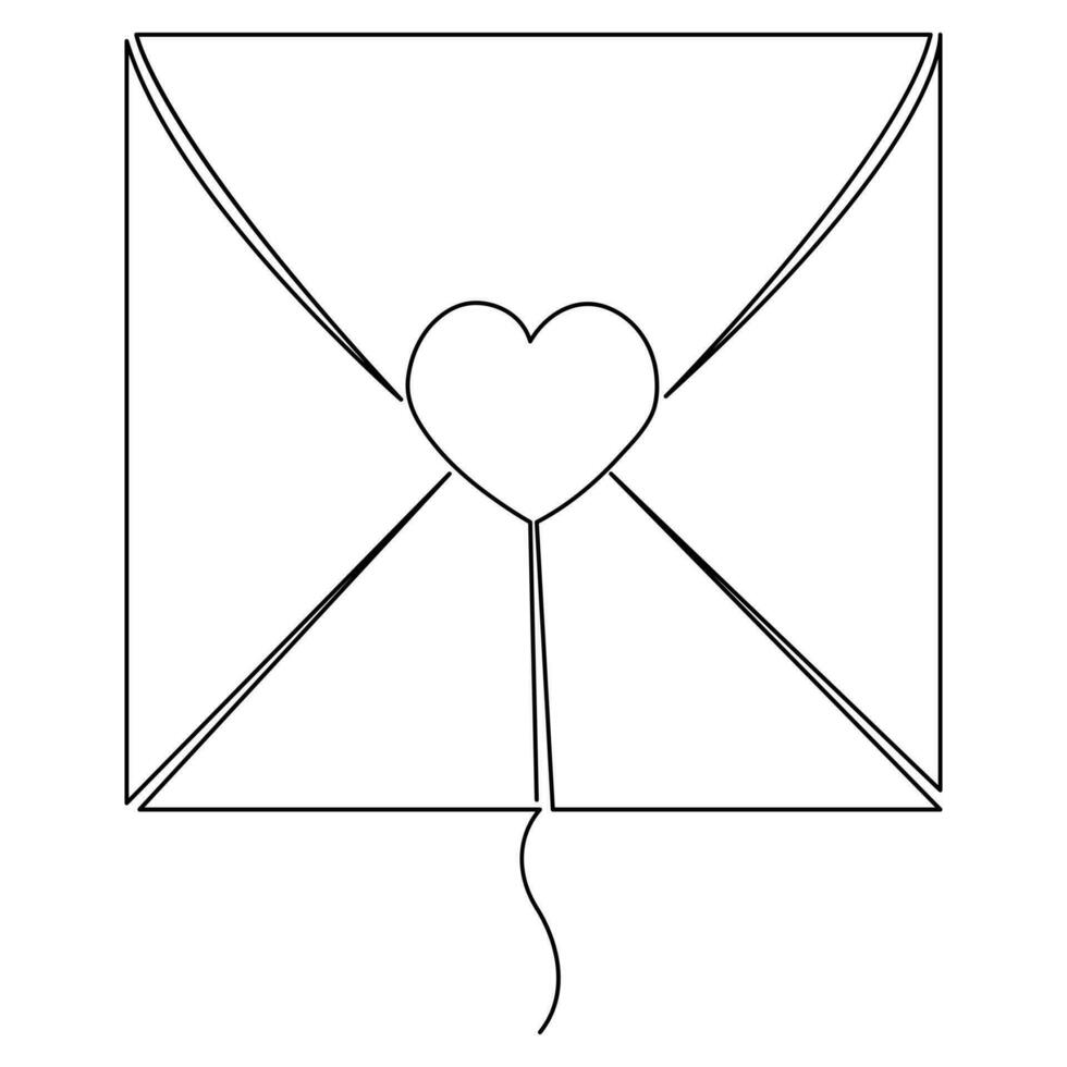doorlopend een lijn kunst tekening brief envelop met liefde viering schets vector illustratie