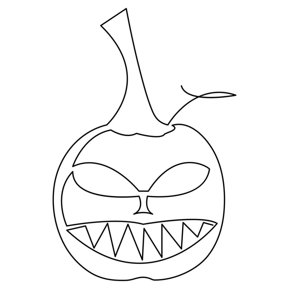 halloween pompoen met een gezicht single lijn kunst tekening doorlopend vector schets illustratie minimalisme