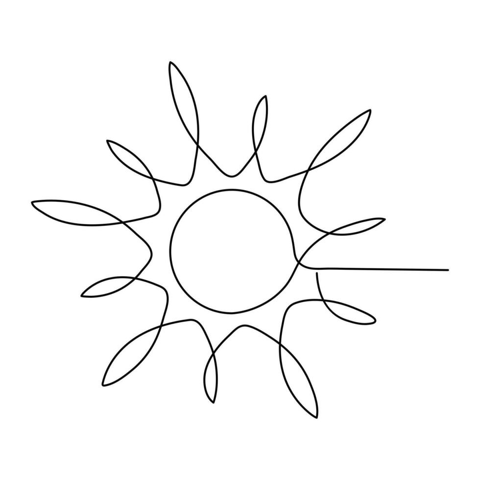 zon zomer doorlopend single lijn kunst tekening schets vector illustratie zonsopkomst weer icoon