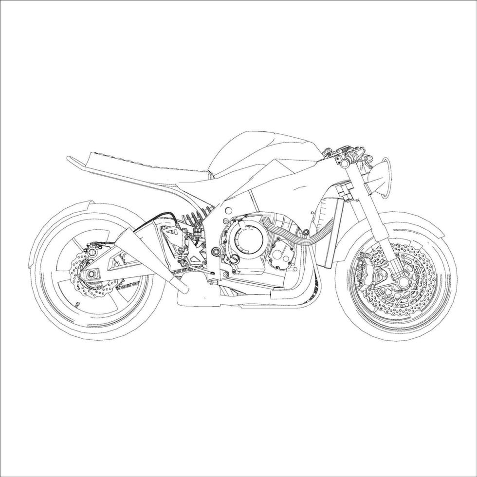 retro cafe renner klassiek motorfiets draad kader blauwdruk vector illustratie