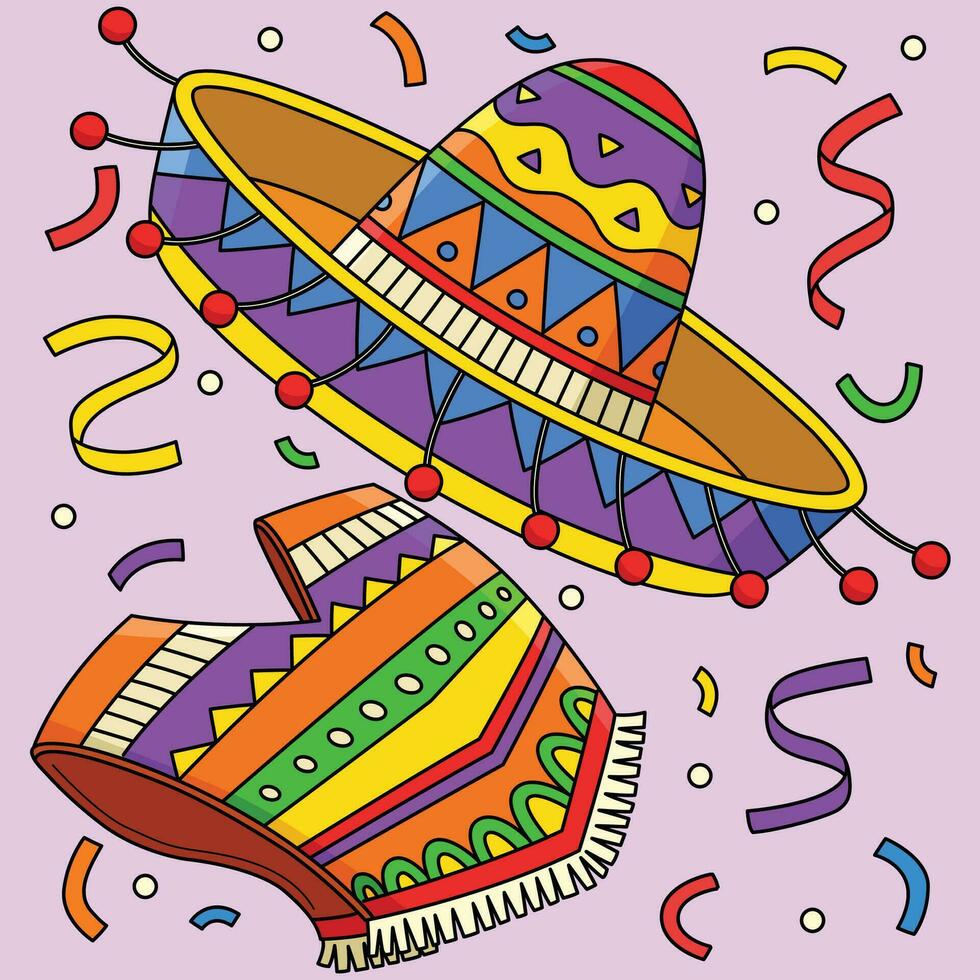 cinco de mayo sombrero en poncho gekleurde tekenfilm vector