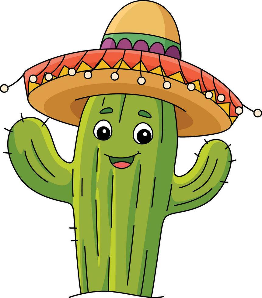 cactus met sombrero tekenfilm gekleurde clip art vector