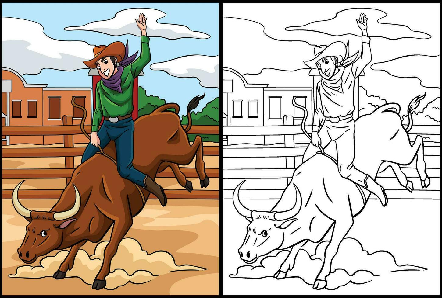 cowboy stier rijder kleur bladzijde illustratie vector