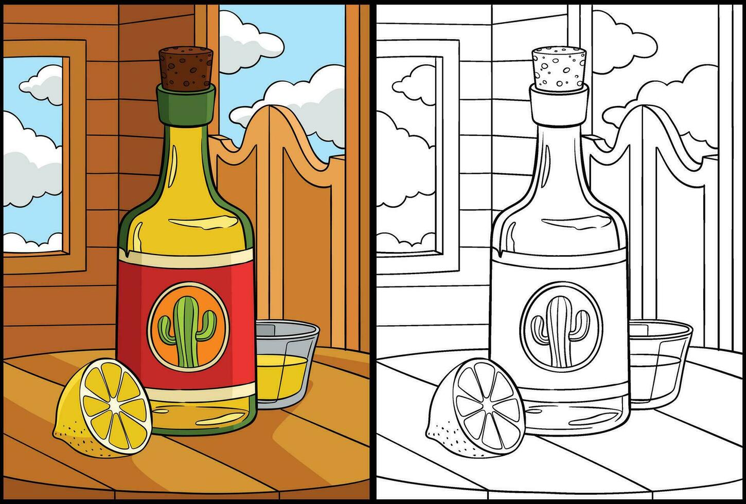 cowboy fles van tequila en citroen illustratie vector