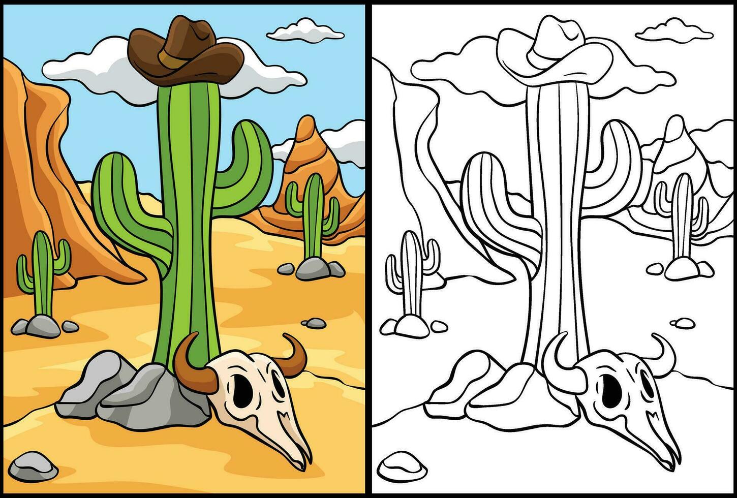 cowboy hoed, cactus, en stier schedel illustratie vector