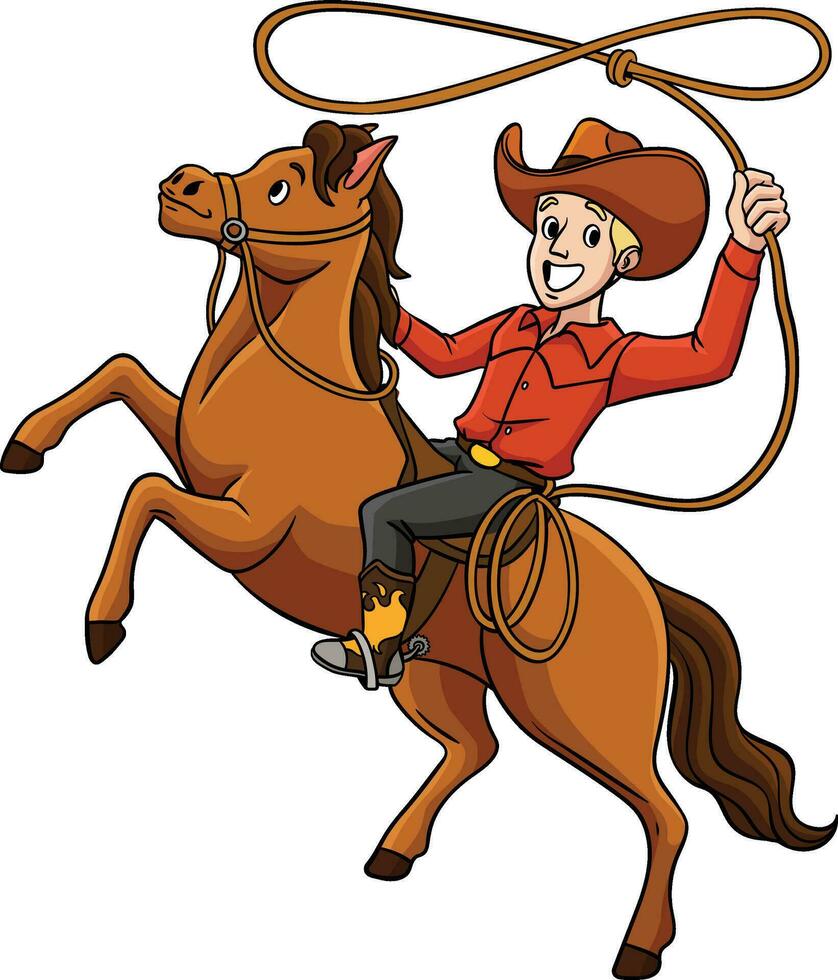 cowboy het werpen een lasso Aan een paard tekenfilm clip art vector