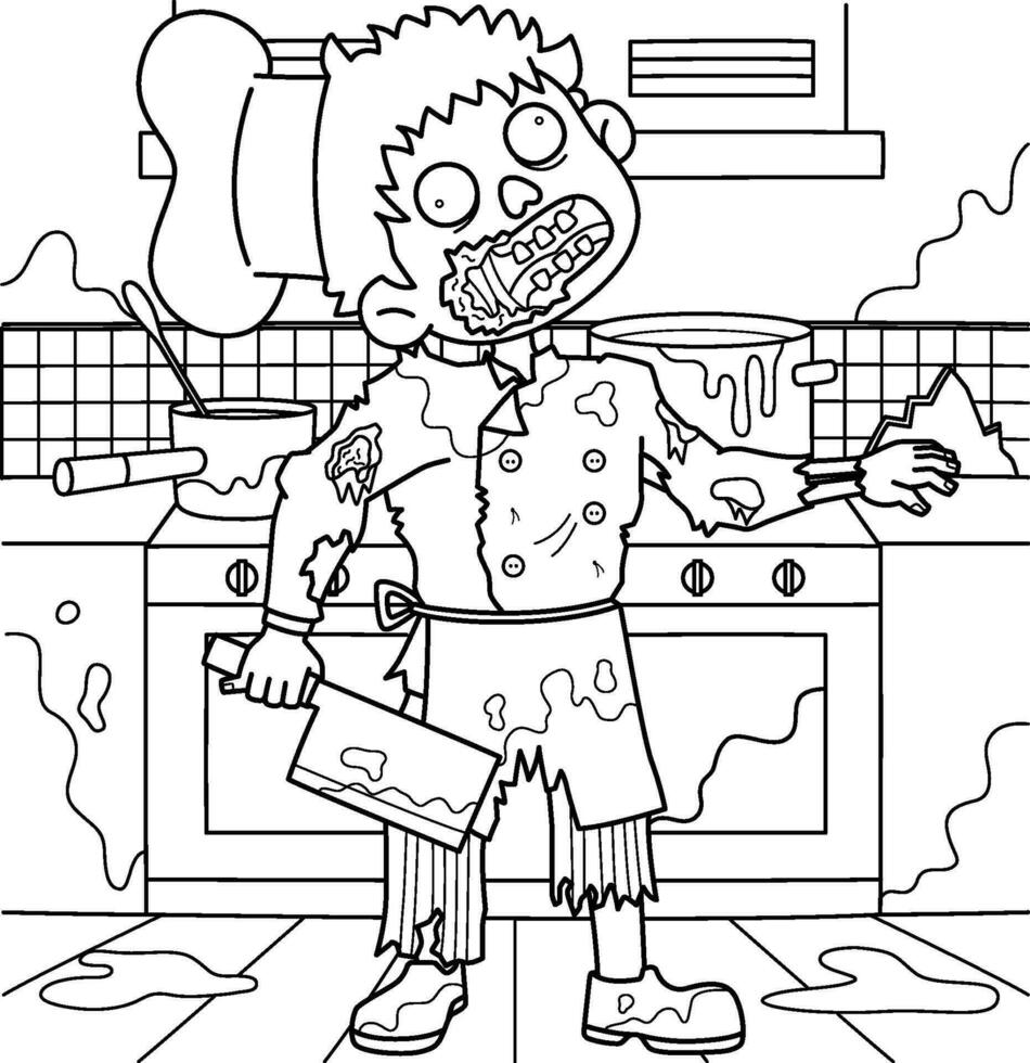 zombie chef kleur bladzijde voor kinderen vector