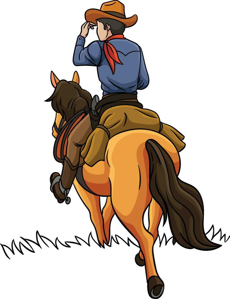 cowboy te paard rijden tekenfilm gekleurde clip art vector