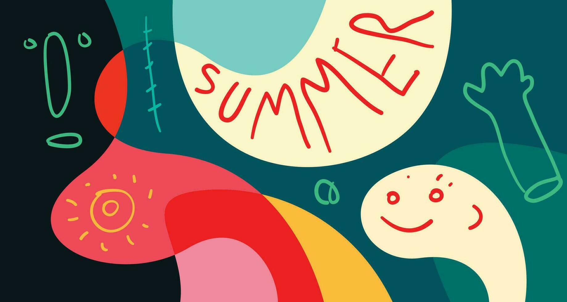kleurrijk tekening vector illustratie achtergrond voor zomer vakantie 2024 banier