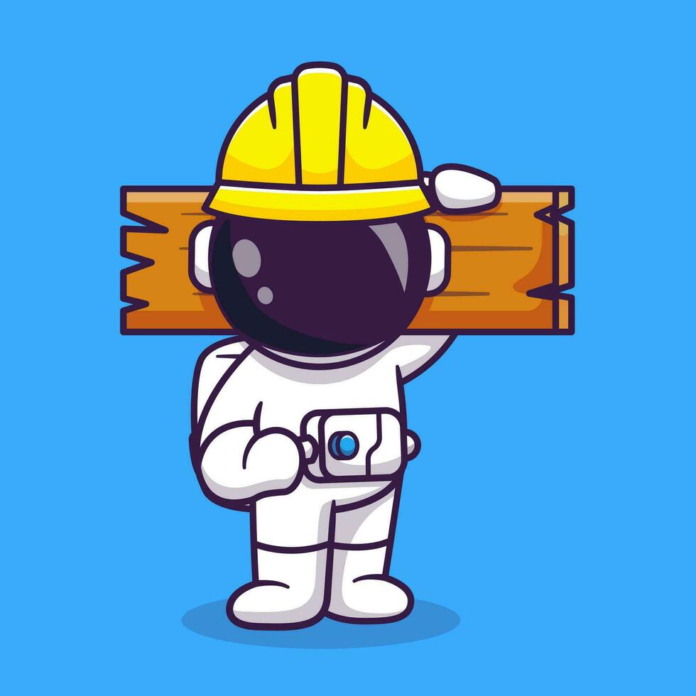 schattig astronaut klusjesman Holding hout tekenfilm vector icoon illustratie. wetenschap gebouw icoon concept geïsoleerd premie vector. vlak tekenfilm stijl