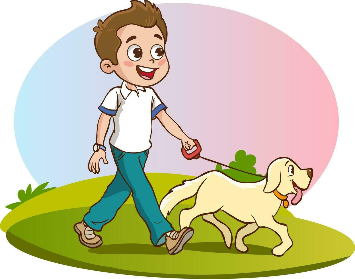 vector illustratie van kinderen spelen en liefhebbend met hond
