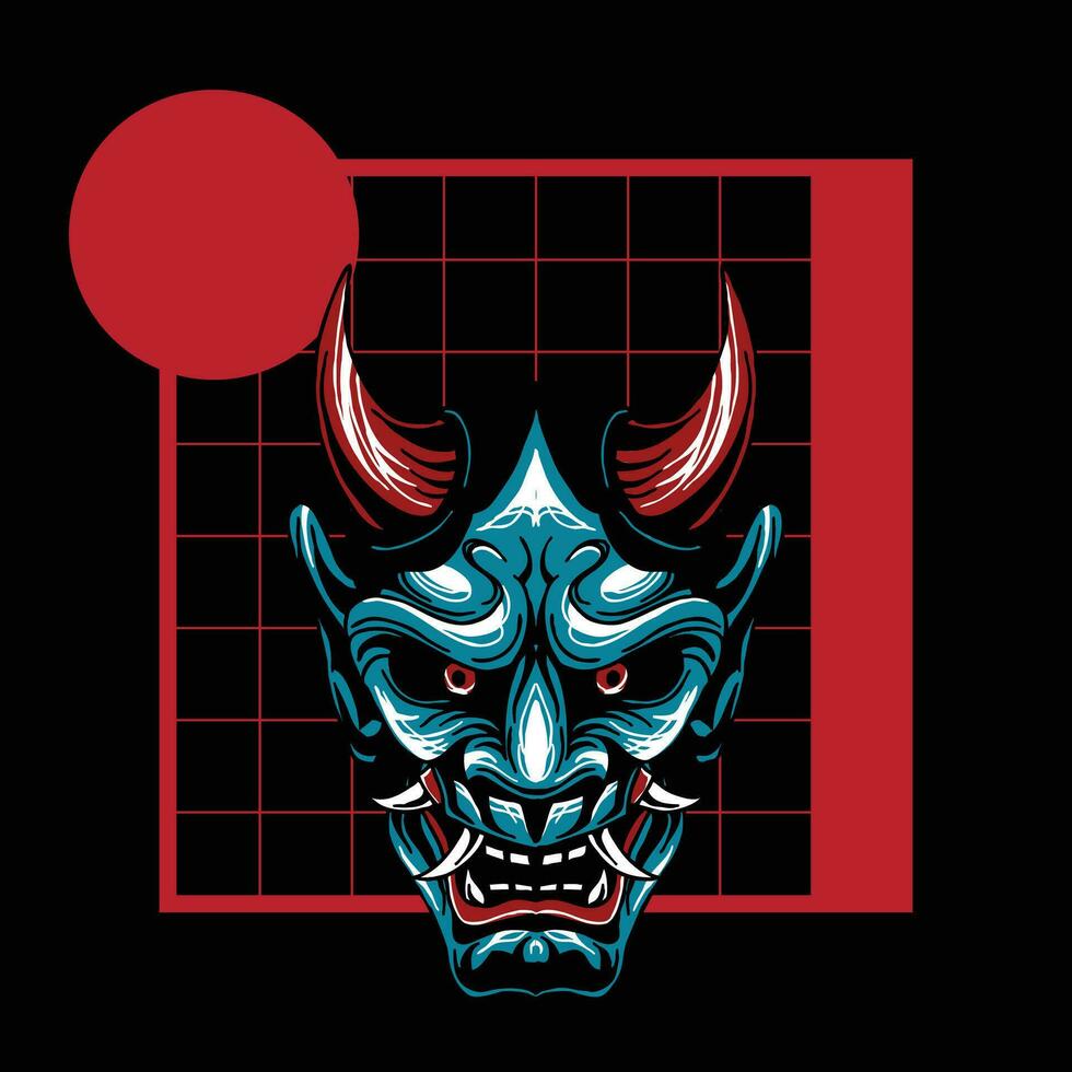 illustratie van hannya masker van Japans met geometrie achtergrond tekening vector fit voor kleding