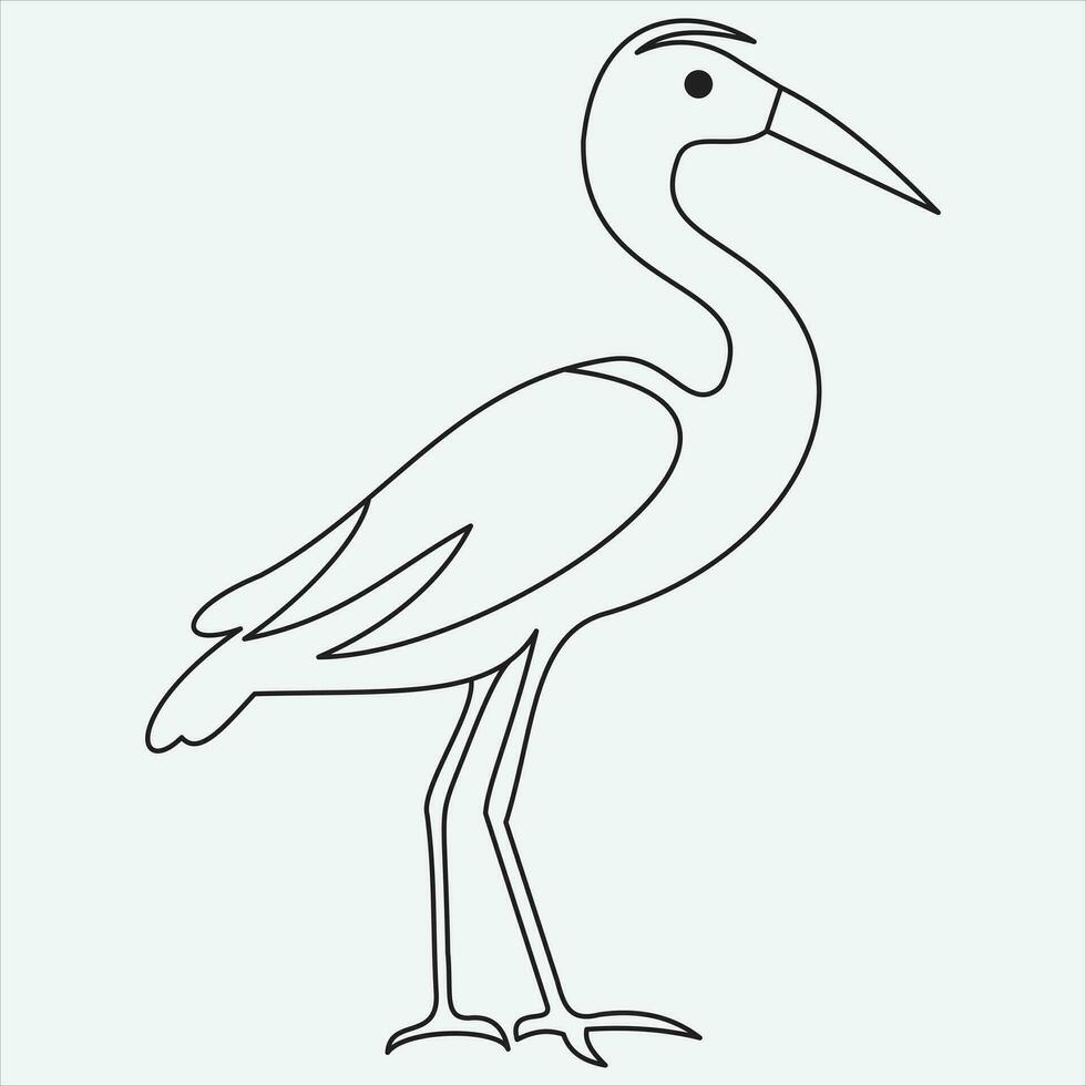 een lijn hand- getrokken reiger schets vector illustratie kunst