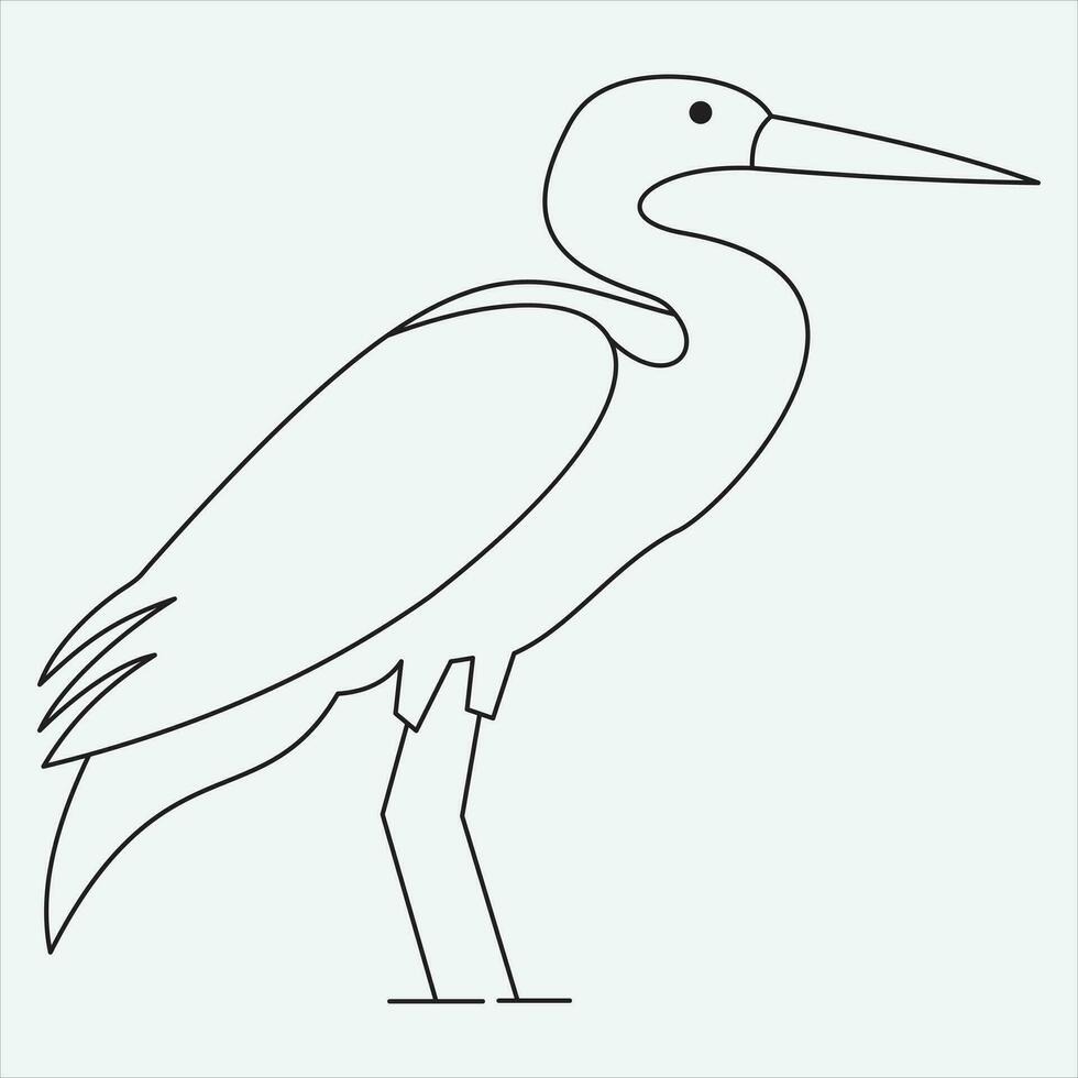 een lijn hand- getrokken reiger schets vector illustratie kunst