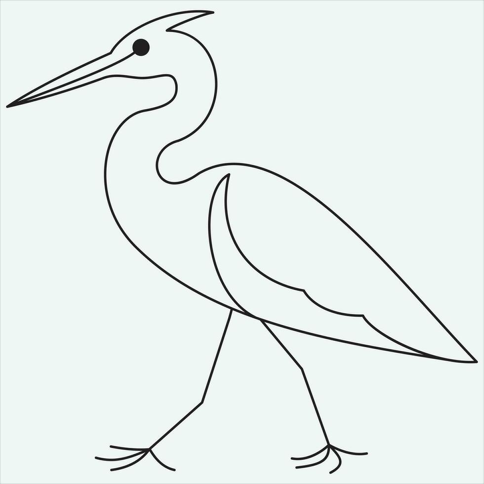 een lijn hand- getrokken reiger schets vector illustratie kunst