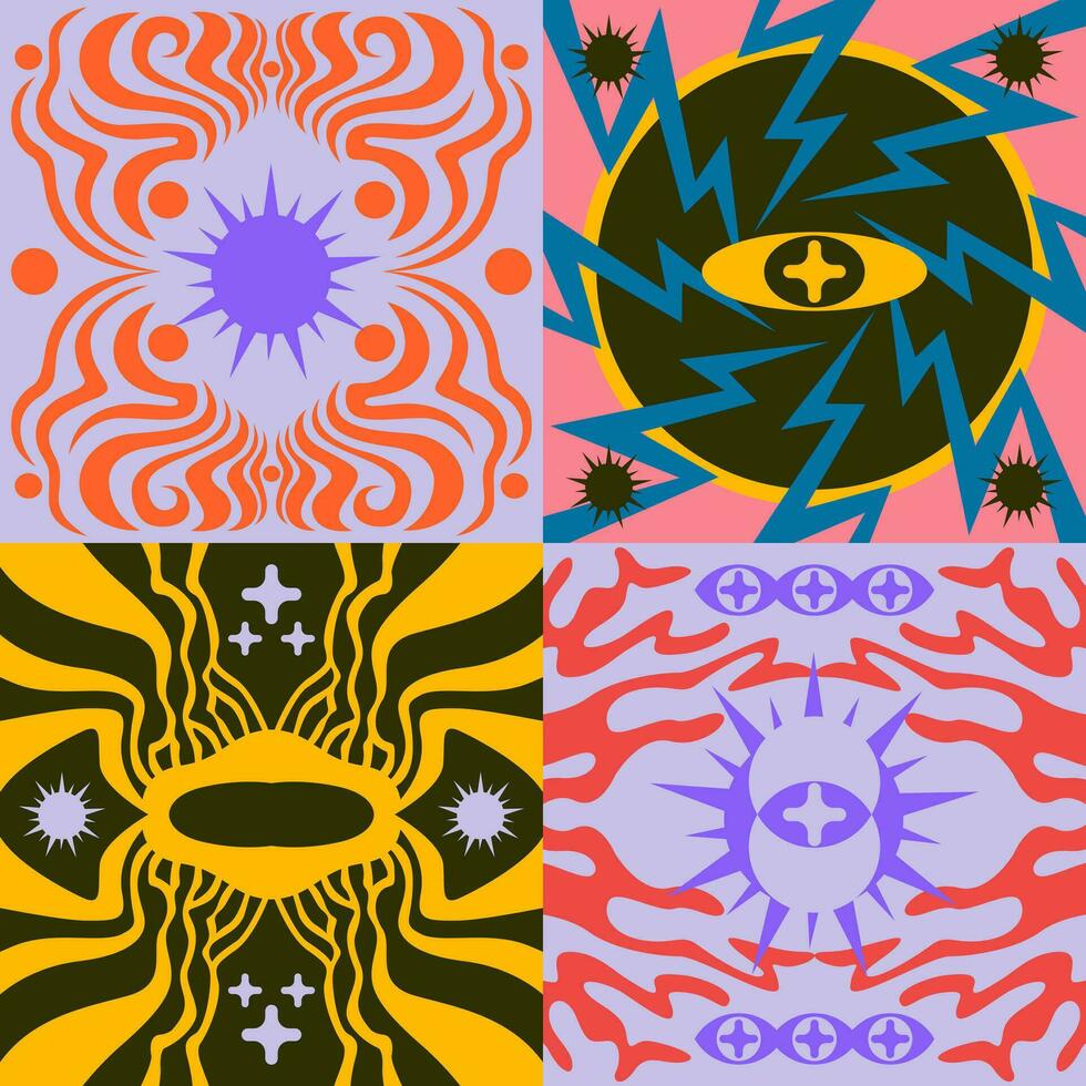 psychedelisch lay-out abstract element poster illutie structuur verzameling bewerkbare vector