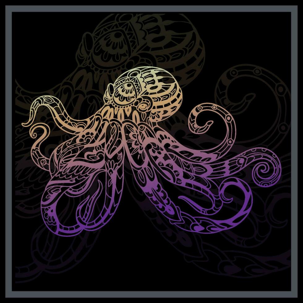 helling kleurrijk kraken Octopus mandala kunsten. vector