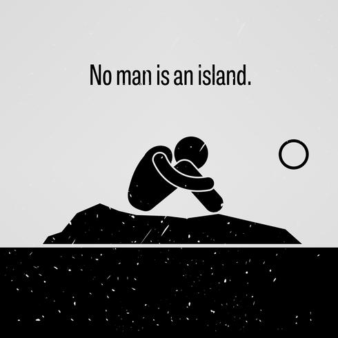 No Man is een eiland Stick Figure Pictogram Sayings. vector