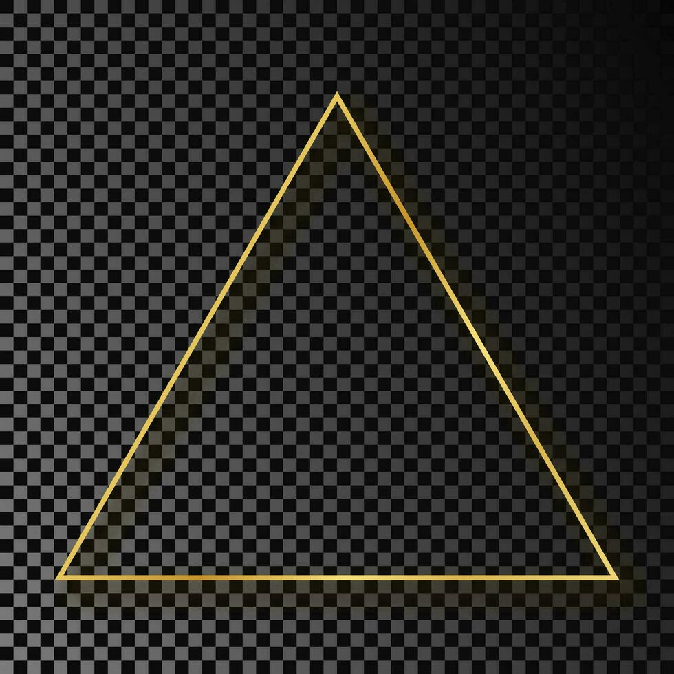 goud gloeiend driehoek kader met schaduw geïsoleerd Aan donker achtergrond. glimmend kader met gloeiend Effecten. vector illustratie.