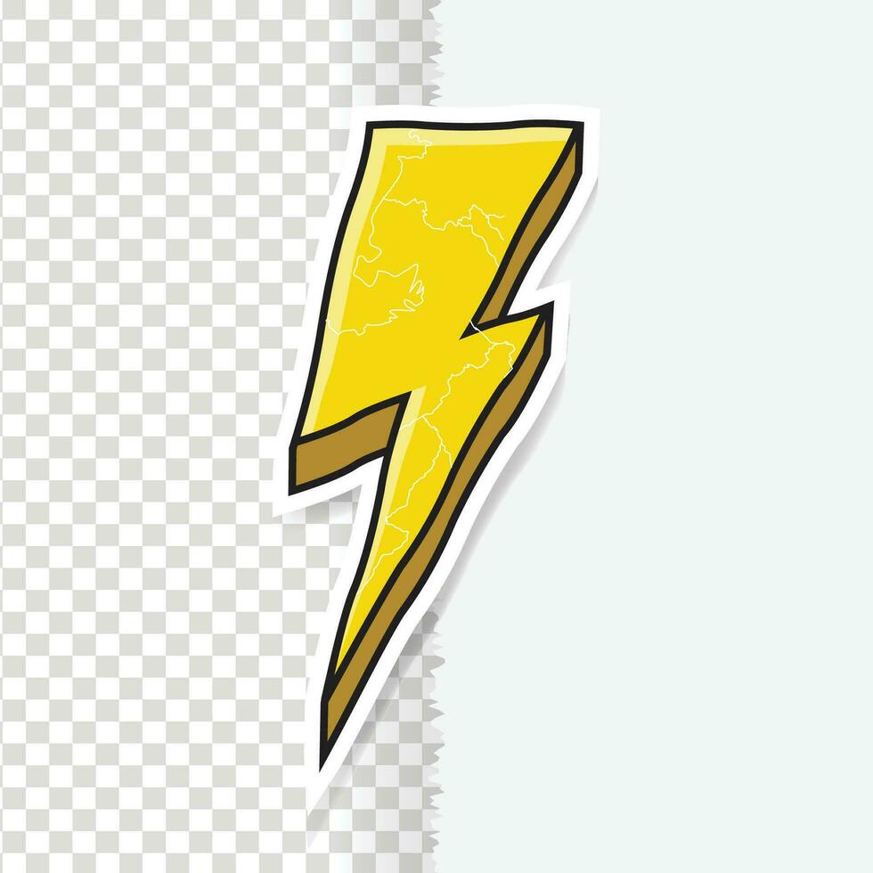 tekenfilm hand- getrokken bliksem bout flash donder geel elektrisch icoon vector