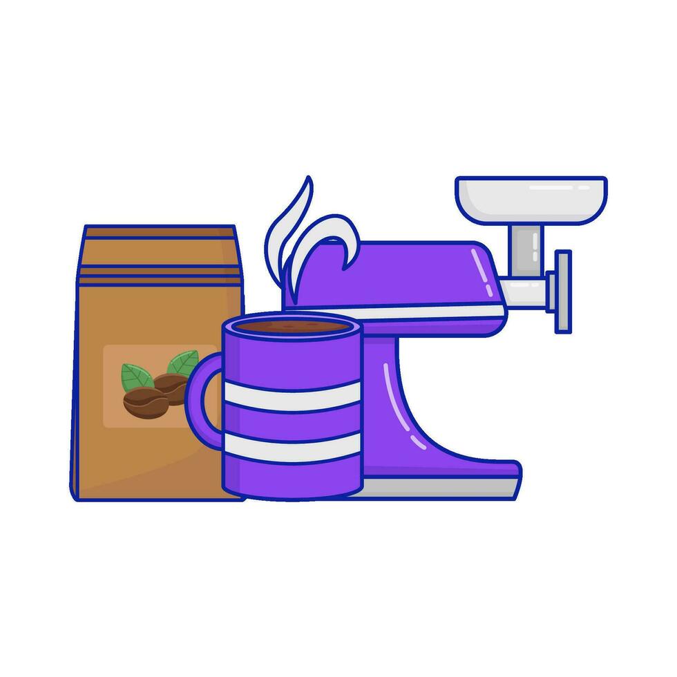 Slijper koffie, kop koffie drinken met koffie verpakking illustratie vector