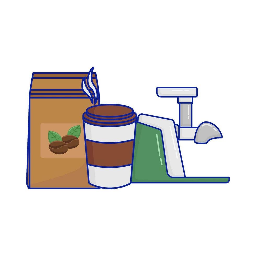 Slijper koffie, kop koffie drinken met koffie verpakking illustratie vector