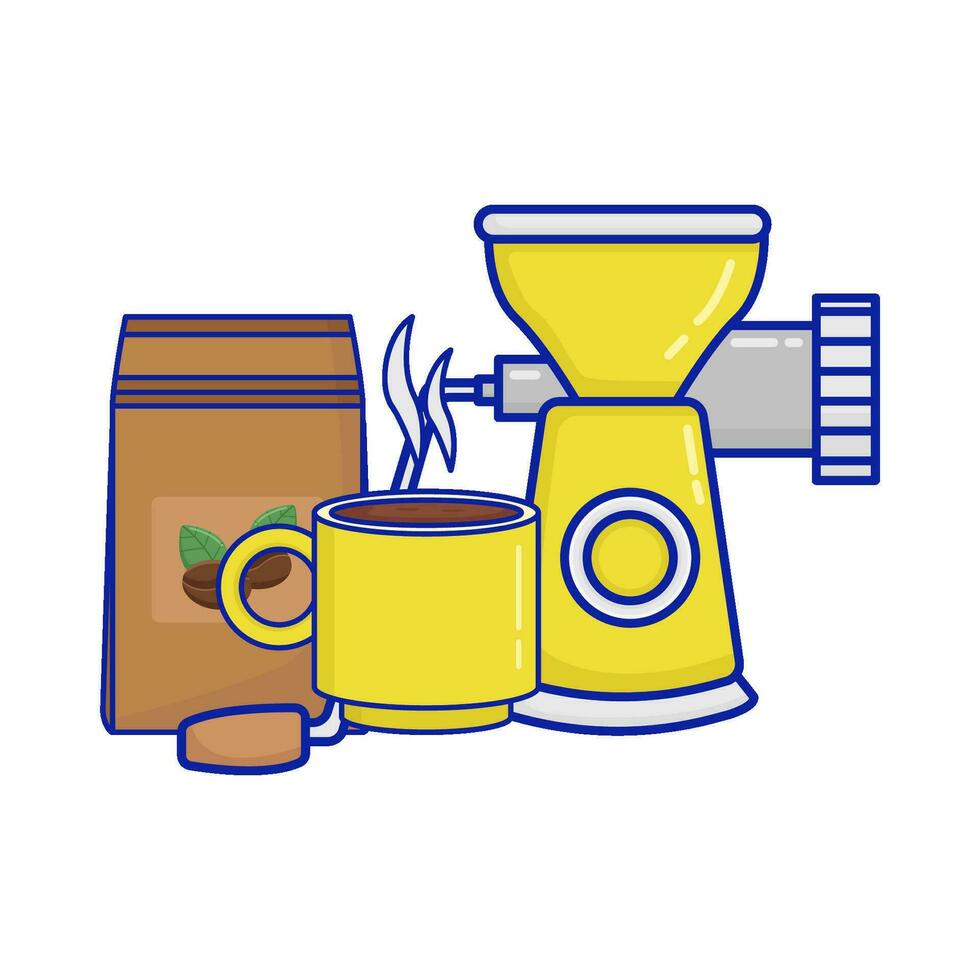 Slijper koffie, glas koffie drinken met koffie verpakking illustratie vector