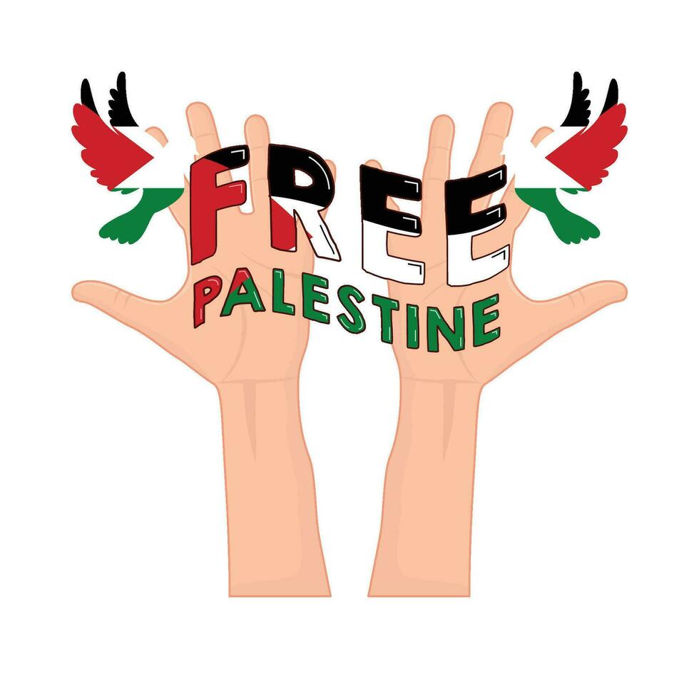 vrij Palestina tekst met duif in over- hand- illustratie vector
