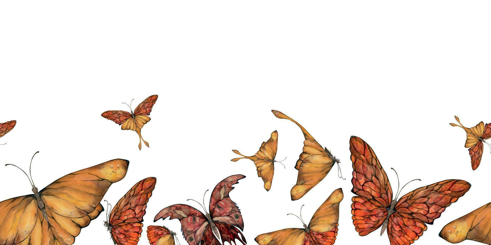 hand- getrokken waterverf illustratie vlinder fee Vleugels edelsteen kristal insect mot. amber granaat zonnesteen agaat robijn. naadloos grens geïsoleerd Aan wit achtergrond. ontwerp afdrukken, winkel, bruiloft, verjaardag vector