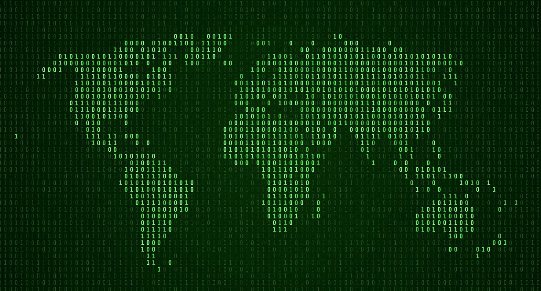 wereld kaart getoond in binair code patroon. groen Matrix nummers, nul, een vector