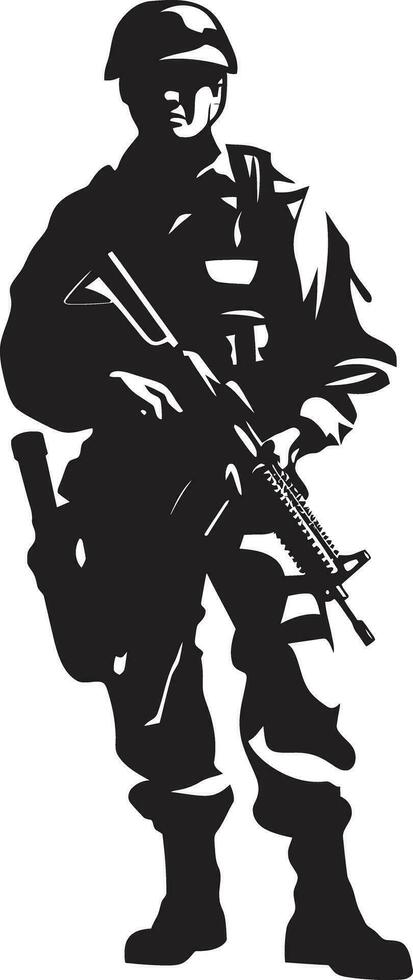 defensief beschermer zwart soldaat icoon militant waakzaamheid leger man vector ontwerp