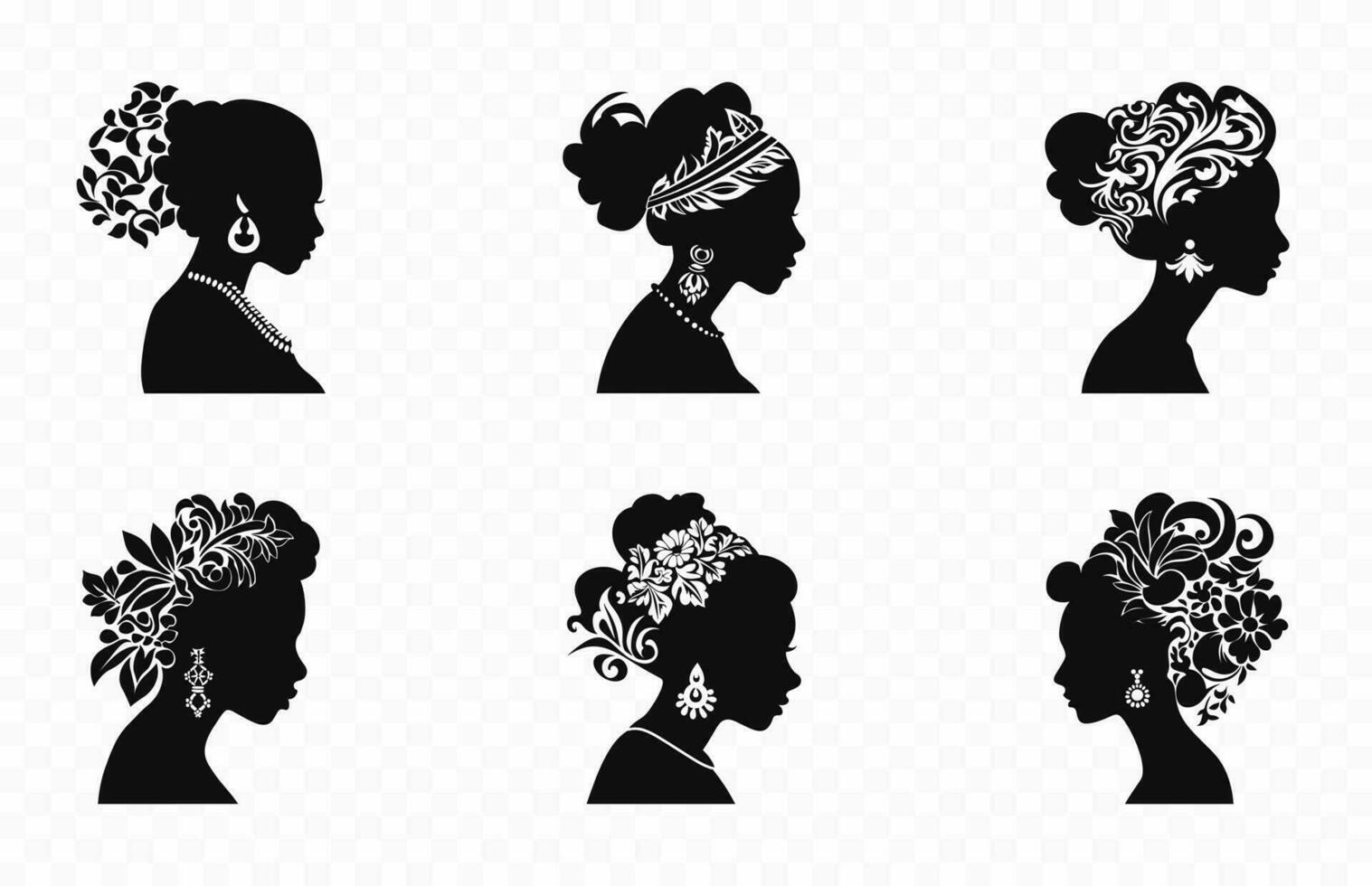 Dames profiel met bloemen haar- silhouet vector reeks