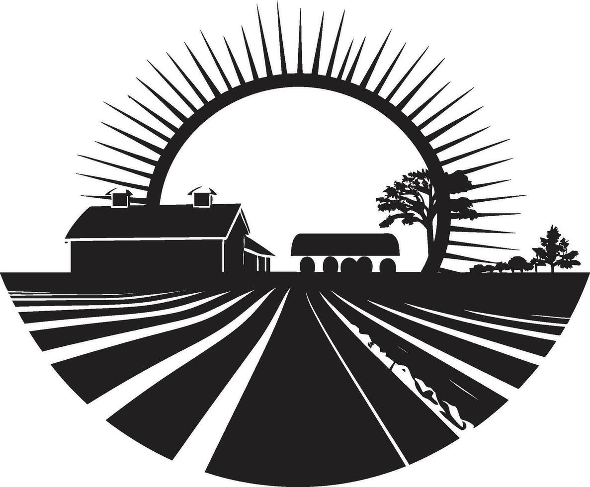 natuur s hoeve agrarisch boerderij embleem oogst horizon zwart vector logo voor boerderij leven