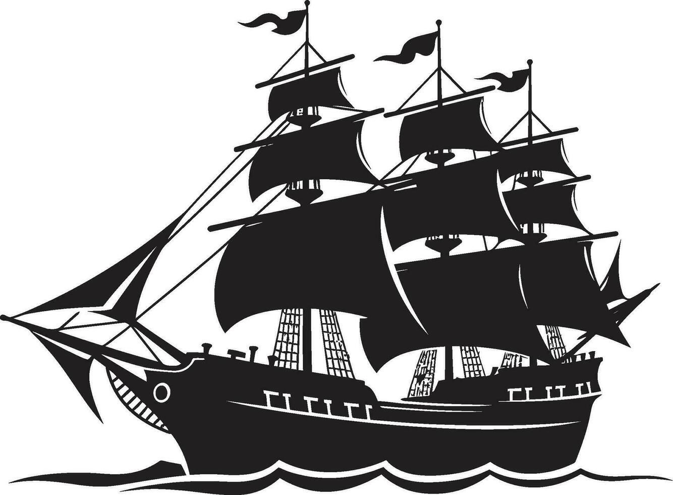 historisch zeevarende oude vaartuig embleem oud het zeilen zwart oude schip logo vector