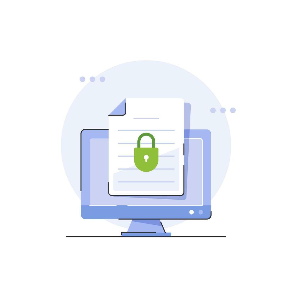 beveiligen vertrouwelijk document online toegang met privaat slot, elektronisch veiligheid doc gegevens hangslot symbool vector