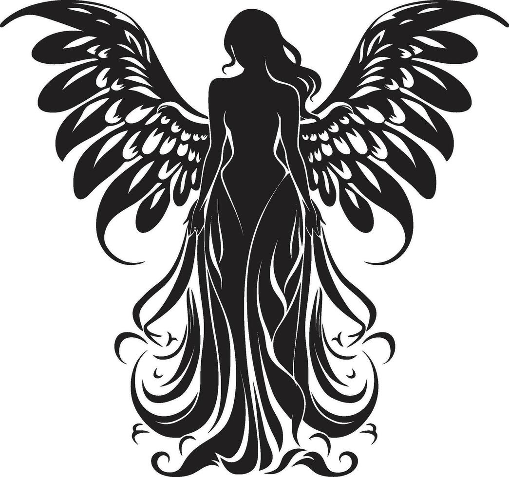 stralend etherisch vector engel embleem engelachtig schoonheid zwart Vleugels icoon ontwerp