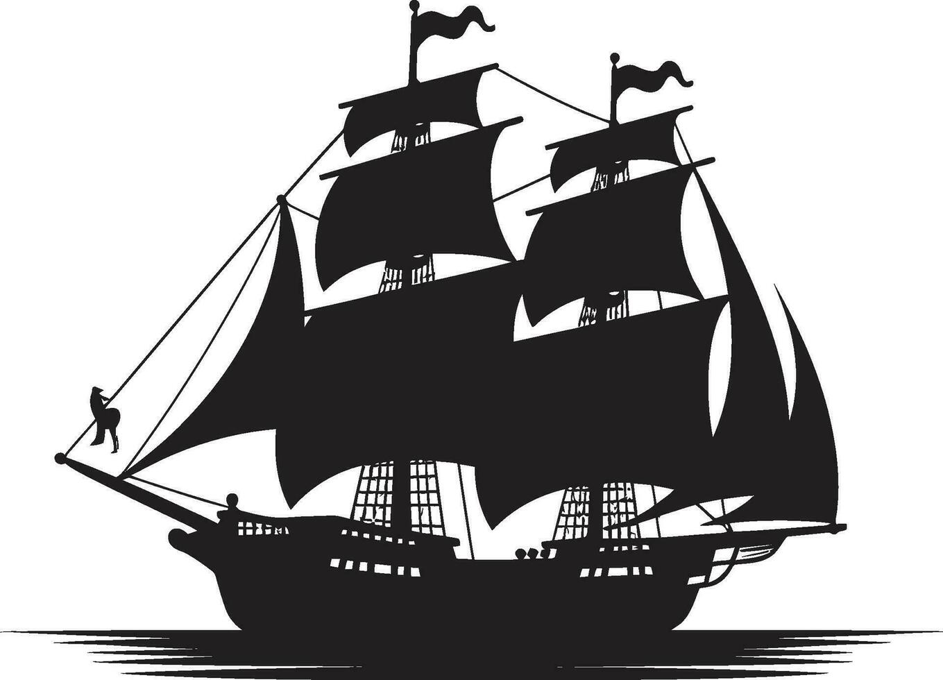 historisch galjoen zwart schip embleem oude maritiem vector schip ontwerp