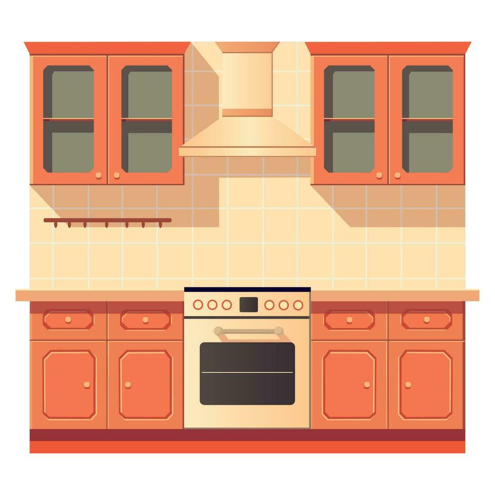 schattig keuken interieur in vlak stijl. allemaal voorwerpen zijn opnieuw geschilderd. vector