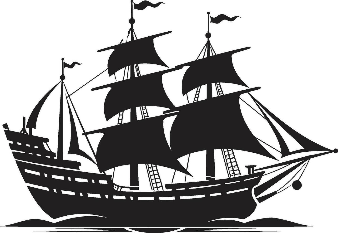 oude ontdekkingsreiziger zwart schip embleem tijdloos vaartuig vector oude schip